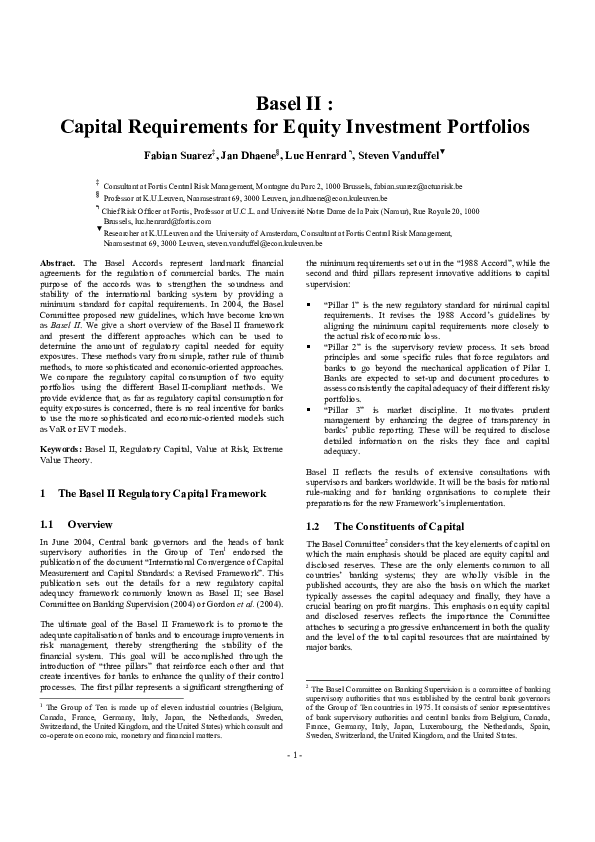 (PDF) Basel II Capital requirements for equity investment portfolios