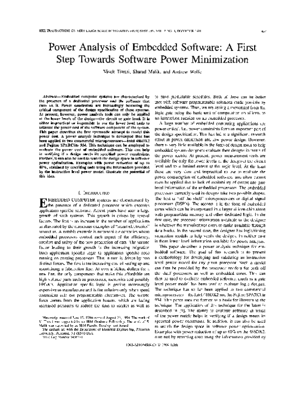 (PDF) Power Analysis of Embedded Software: A First Step Towards ...
