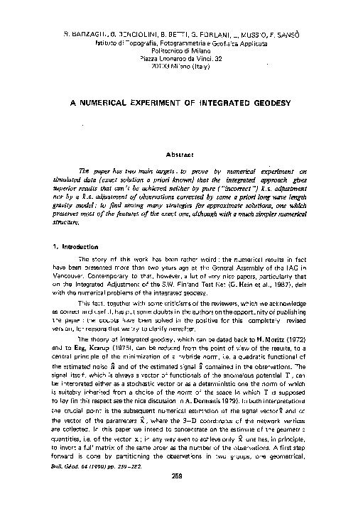 (PDF) A numerical experiment of integrated geodesy