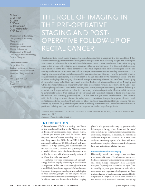 (PDF) The role of imaging in the pre-operative staging and post ...