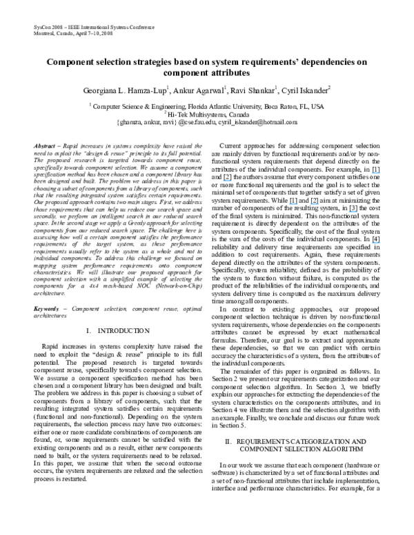 (PDF) Component selection strategies based on system requirements ...