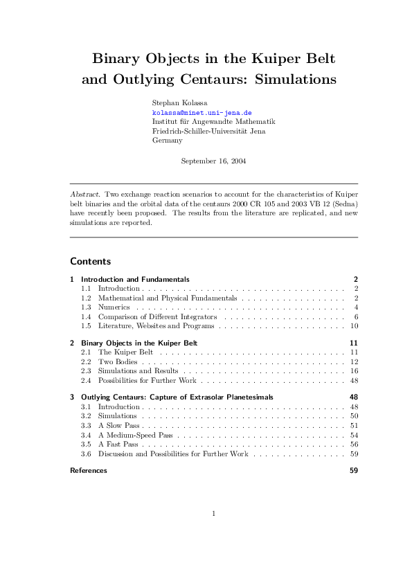 (PDF) Binary Objects in the Kuiper Belt and Outlying Centaurs: Simulations