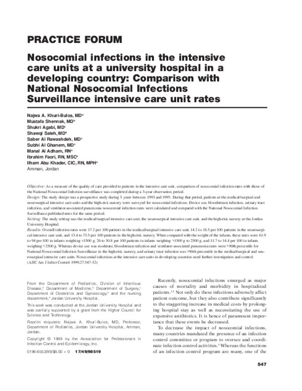 (PDF) Nosocomial infections in the intensive care units at a university ...