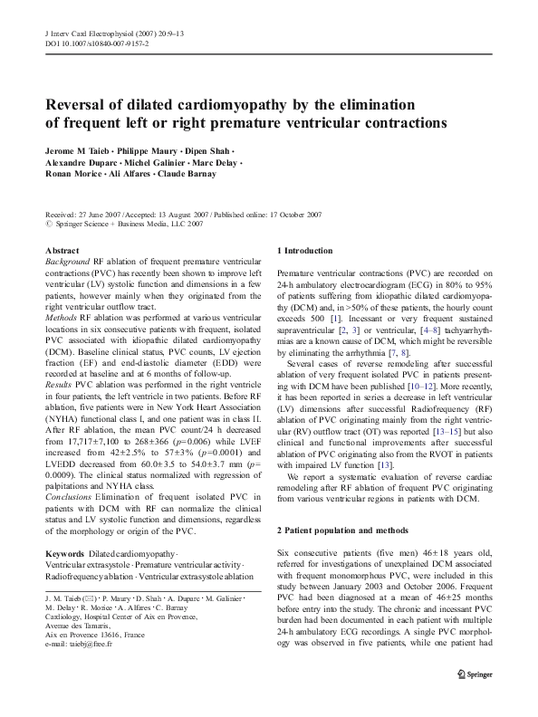 (PDF) Reversal of dilated cardiomyopathy by the elimination of frequent ...