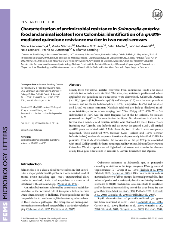(PDF) Characterization of antimicrobial resistance of recent Salmonella ...
