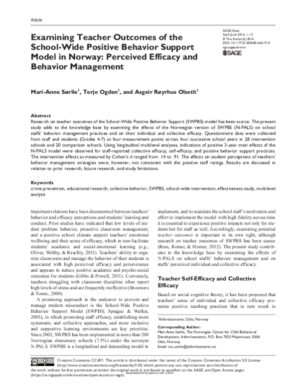 (PDF) Examining Teacher Outcomes of the School-Wide Positive Behavior ...