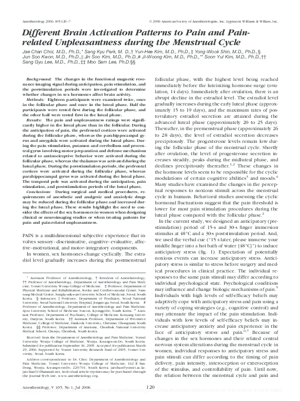 (PDF) Different Brain Activation Patterns to Pain and Pain-related ...