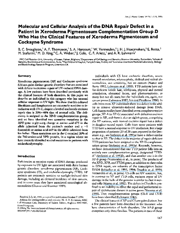 (PDF) Molecular and cellular analysis of the DNA repair defect in a ...