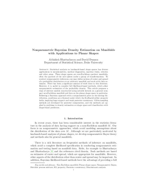 (PDF) Nonparametric Bayesian density estimation on manifolds with ...