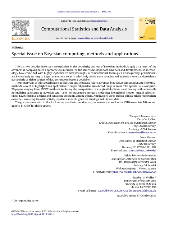 (PDF) Special issue on Bayesian computing, methods and applications