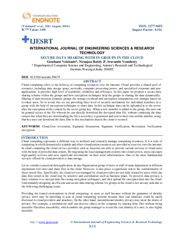 (PDF) SECURE DATA SHARING WITH IN GROUPS IN THE CLOUD