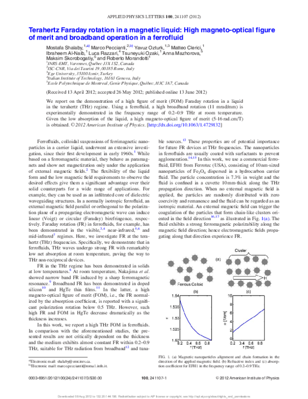 (PDF) Terahertz Faraday rotation in a magnetic liquid: High magneto ...