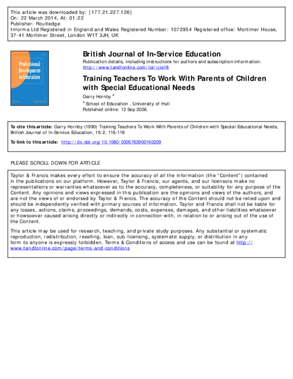 (PDF) Training Teachers To Work With Parents of Children with Special ...