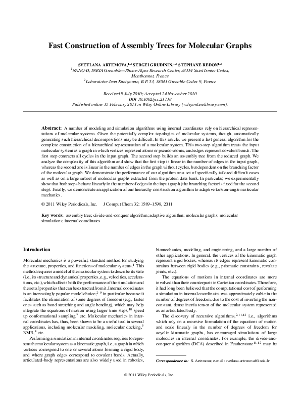(PDF) Fast construction of assembly trees for molecular graphs S
