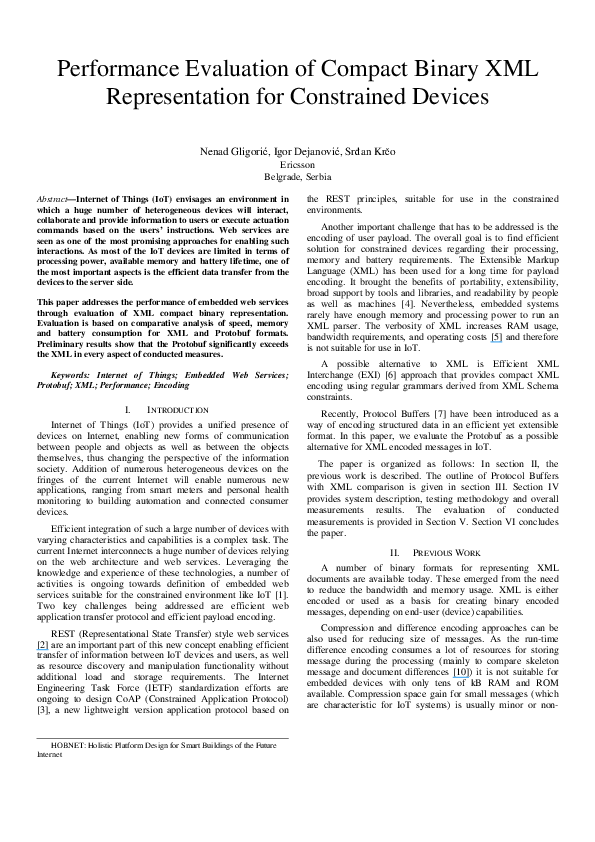 (PDF) Performance evaluation of compact binary XML representation for ...