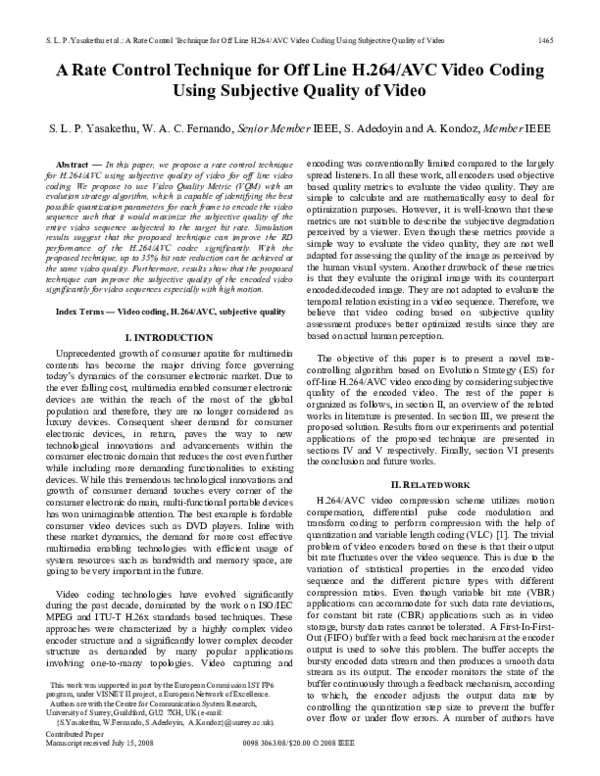 (PDF) A rate control technique for off line H.264/AVC video coding ...