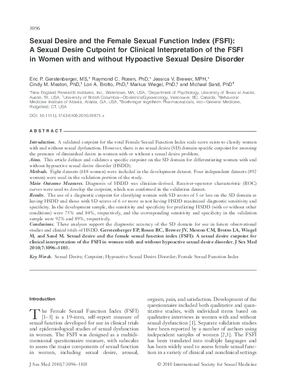 (PDF) Sexual Desire and the Female Sexual Function Index (FSFI): A ...