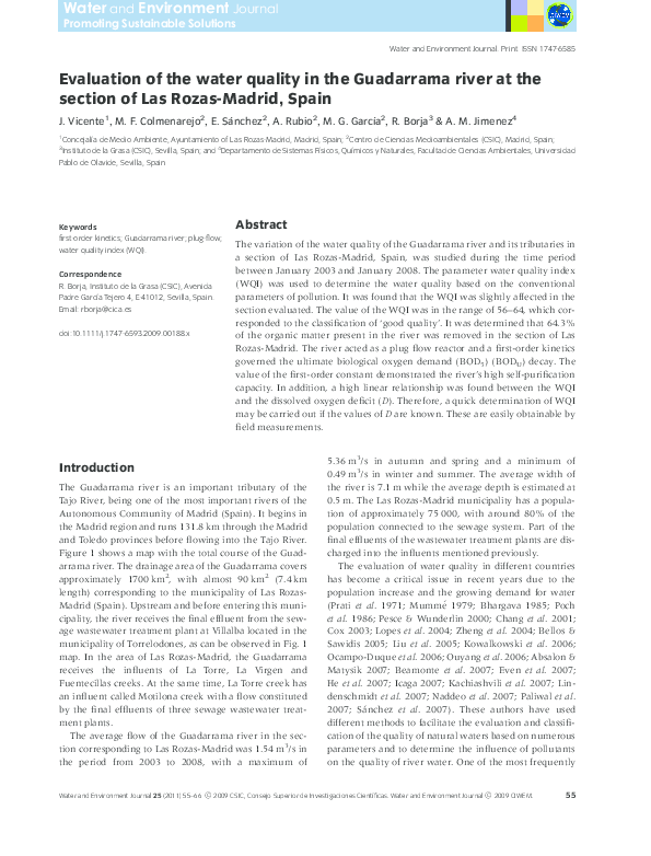 (PDF) Evaluation of the water quality in the Guadarrama river at the ...