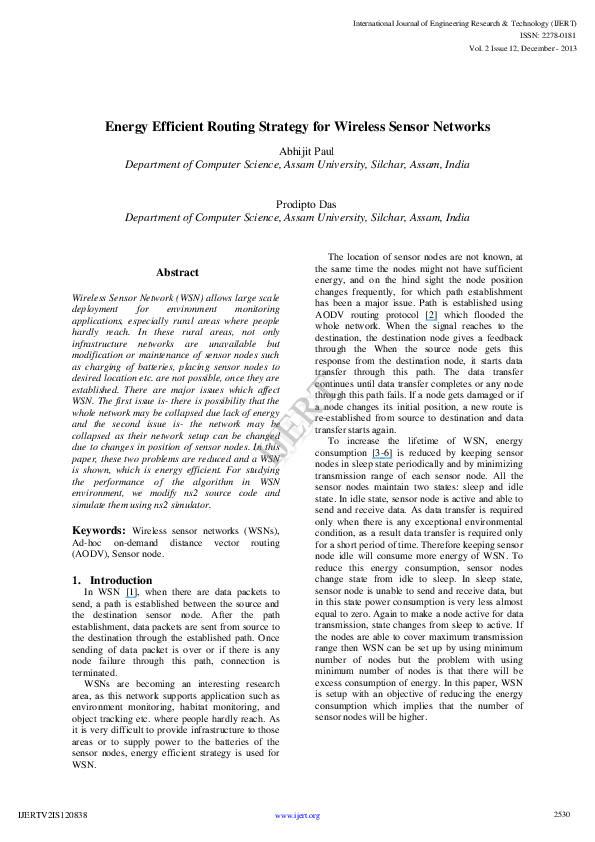 (PDF) An energy efficient routing strategy for Wireless Sensor Networks ...