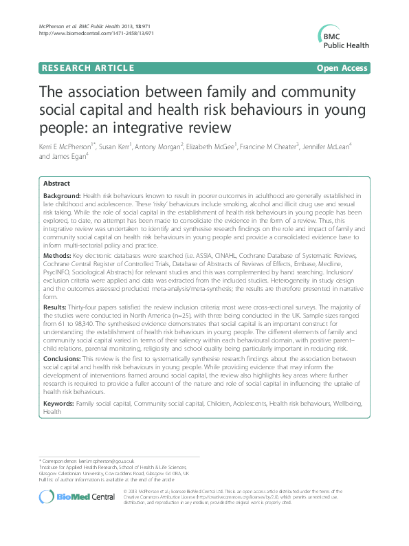 (PDF) The association between family and community social capital and ...