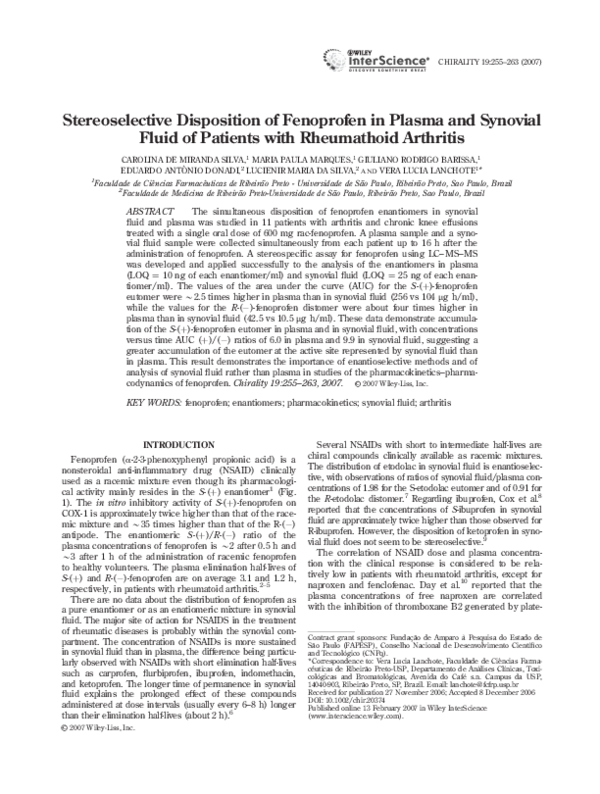 (PDF) Stereoselective disposition of fenoprofen in plasma and synovial ...