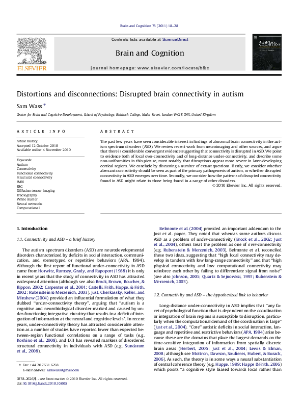 (PDF) Distortions and disconnections: Disrupted brain connectivity in ...