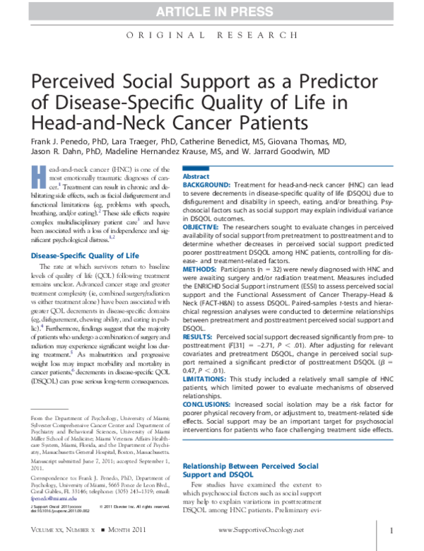 (PDF) Perceived Social Support as a Predictor of Disease-Specific ...