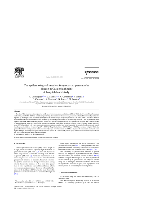 (PDF) The epidemiology of invasive Streptococcus pneumoniae disease in ...