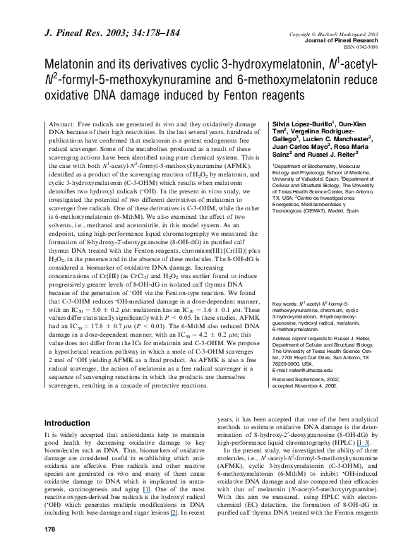 (PDF) Melatonin Derivatives Reduce Oxidative DNA Damage