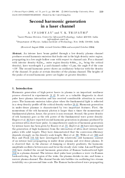 (PDF) Second harmonic generation in a laser channel