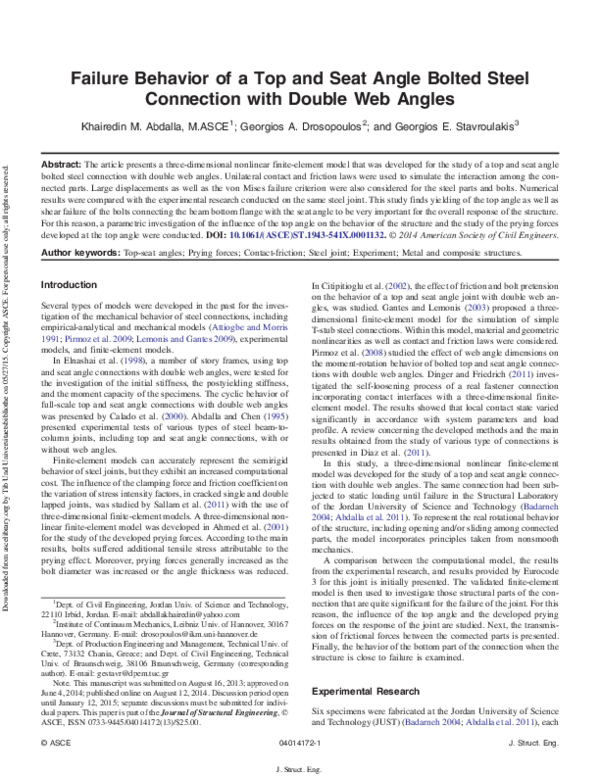 (PDF) Failure Behavior of a Top and Seat Angle Bolted Steel Connection ...