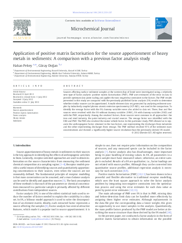 (PDF) Application of positive matrix factorisation for the source ...