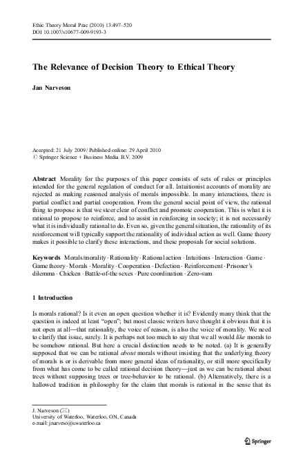 (PDF) The Relevance of Decision Theory to Ethical Theory