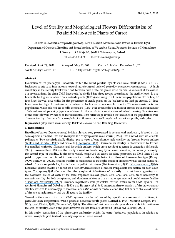  pdf level of sterility and morphological flowers differentiation of