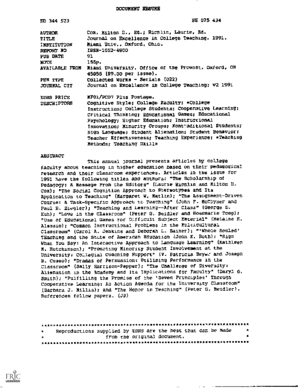 Journal on Excellence in College Teaching. 1991