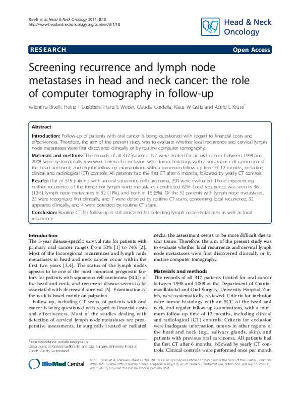 (PDF) Screening recurrence and lymph node metastases in head and neck ...