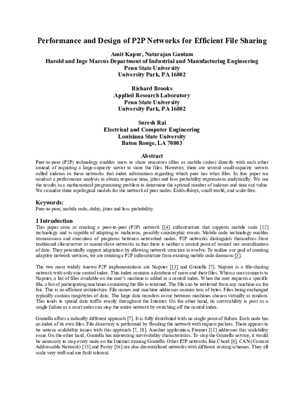 (PDF) Performance and design of P2P networks for efficient file sharing
