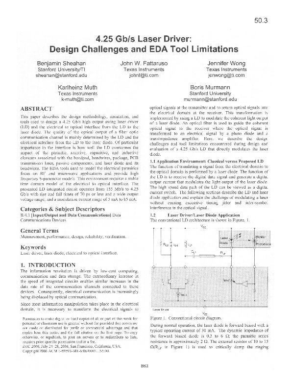 (PDF) 4.25 Gb/s laser driver: design challenges and EDA tool limitations