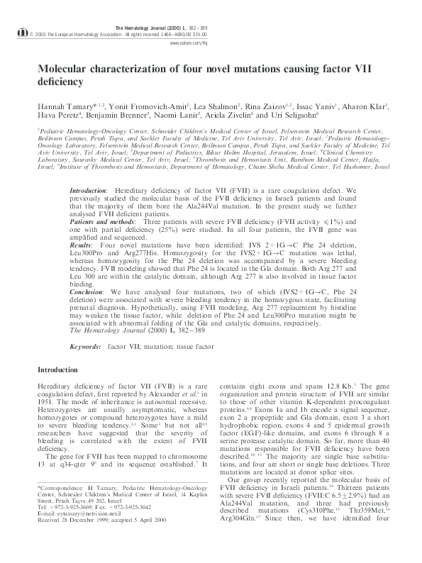 Pdf Molecular Characterization Of Four Novel Mutations Causing