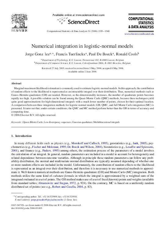 (PDF) Numerical integration in logistic-normal models
