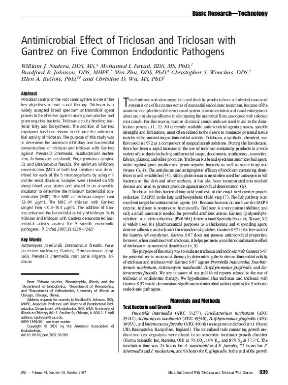 (PDF) Antimicrobial Effect of Triclosan and Triclosan with Gantrez on