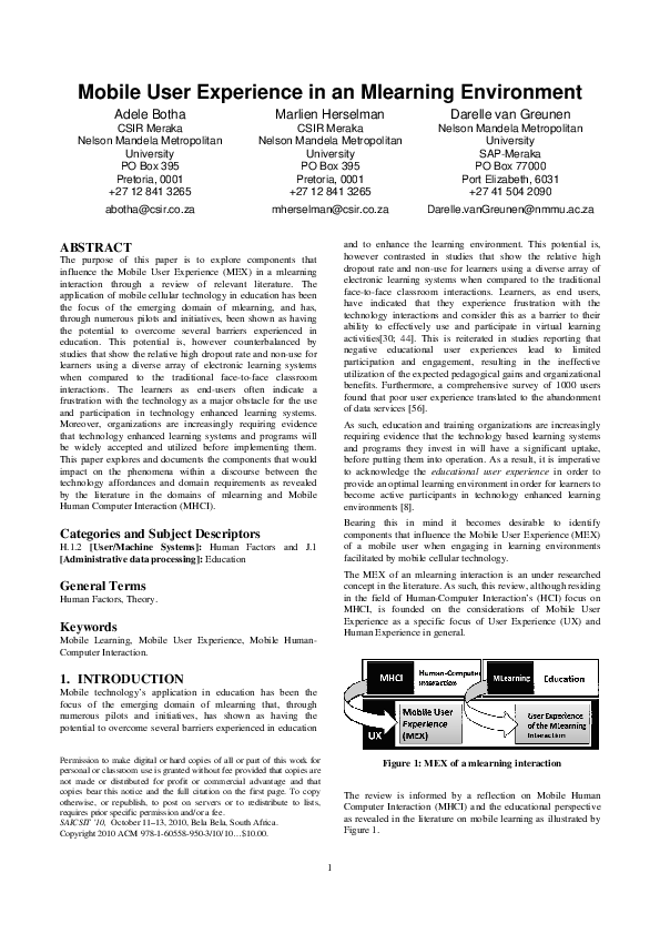 (PDF) Mobile user experience in a mlearning environment