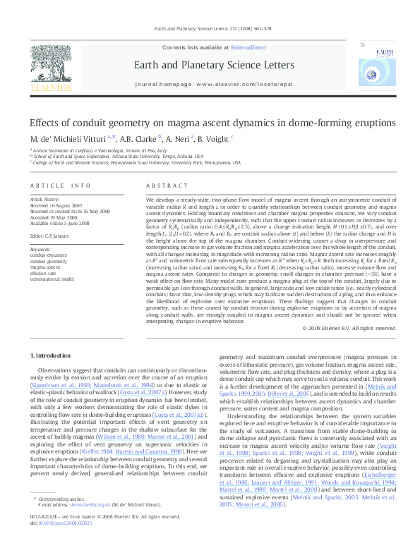 (PDF) Effects of conduit geometry on magma ascent dynamics in dome ...