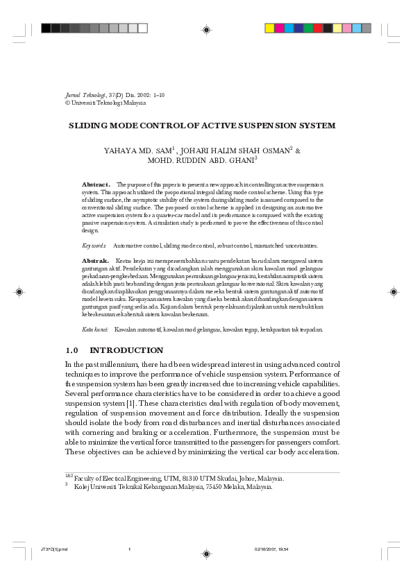 (PDF) SLIDING MODE CONTROL OF ACTIVE SUSPENSION SYSTEM