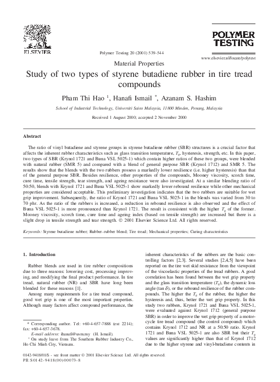 (PDF) Study of two types of styrene butadiene rubber in tire tread ...