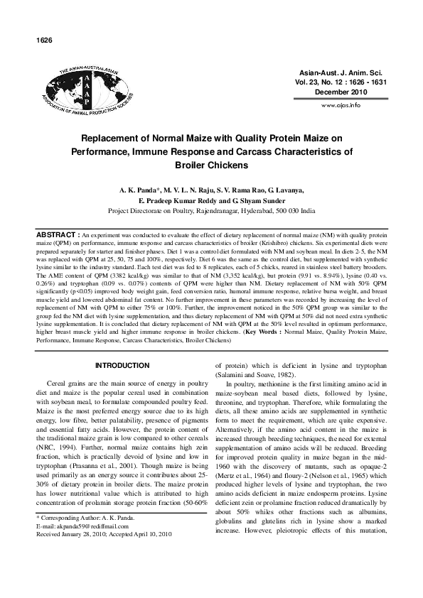 (PDF) Early Growth Response of Broilers to Dietary Lysine at Fixed