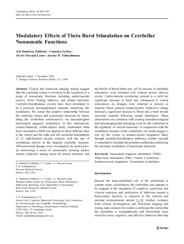 (PDF) Modulatory Effects of Theta Burst Stimulation on Cerebellar ...