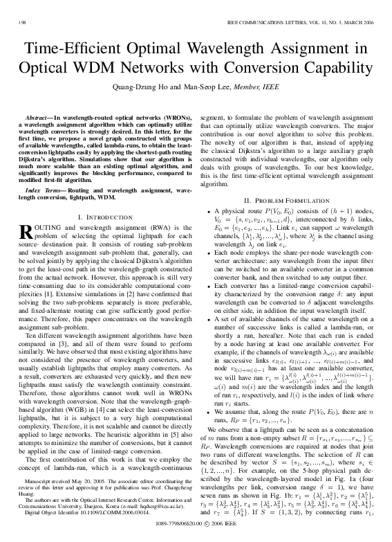 (PDF) Time-efficient optimal wavelength assignment in optical WDM ...