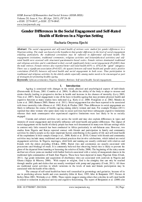 (PDF) Gender Differences in the Social Engagement and Self-Rated Health ...