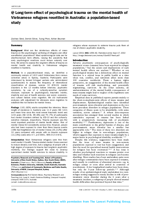 (PDF) Long-term effect of psychological trauma on the mental health of ...